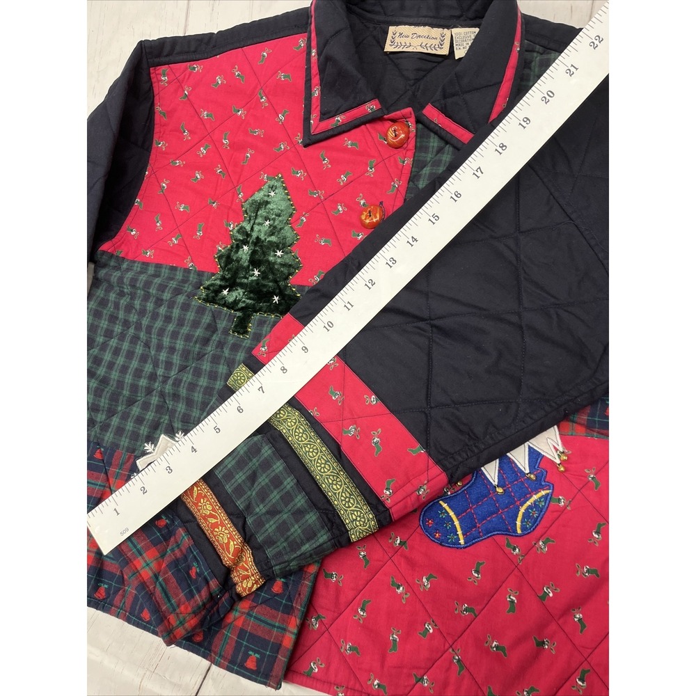 New Direction Christmas Shirt Jacket Quilted Embroidery Plaid Large Womens VTG - Picture 10 of 16